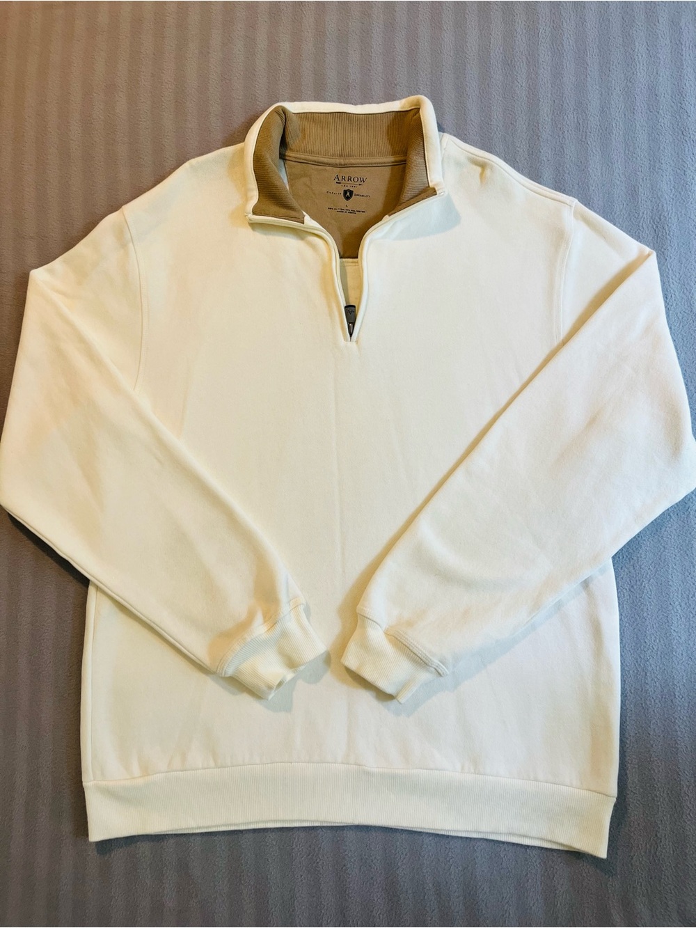 Arrow Cream Quarter-Zip Pullover with Tan Collar